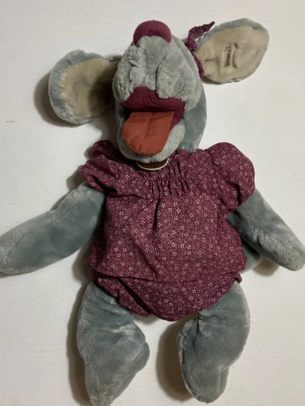 Vintage Ganz Bros Wrinkles Girl Dog Hand Puppet Original 18” Red Dress & Bows